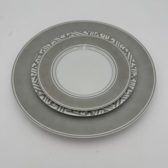 Vintage Fitz & Floyd Salad Plates in Oriental Geometric Gray Set of 6 - Picture 7 of 9